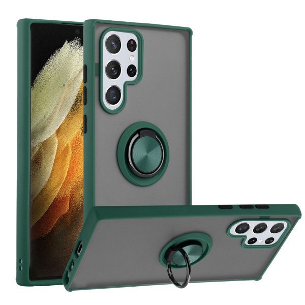 Wholesale Tuff Slim Armor Hybrid Ring Stand Case for Samsung Galaxy S22 Ultra 5G (Dark Green)